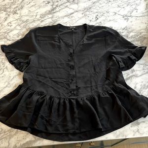 Madewell Size M black peplum ruffle sleeve button down 100% silk